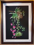Tranh thêu tay nghệ thuật- Lẵng hoa lan tím- T150