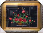 Giỏ hoa hồng,tranh thêu-f18