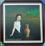 Tranh sơn dầu,Thiếu nữ bên bình gốm -S231