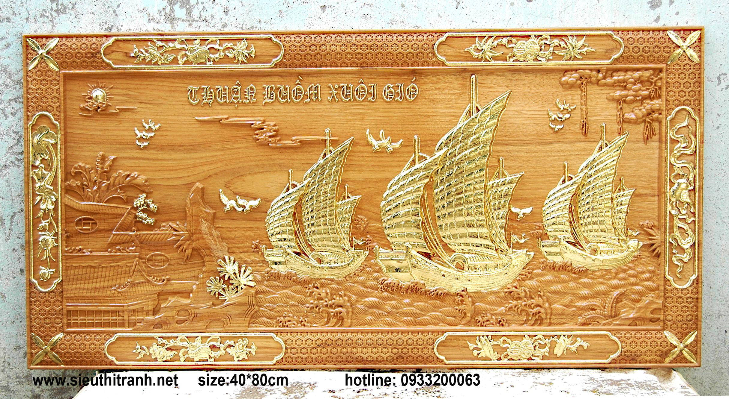 Thuận buồm xuôi gió mạ vàng, gỗ gõ đỏ -TG236